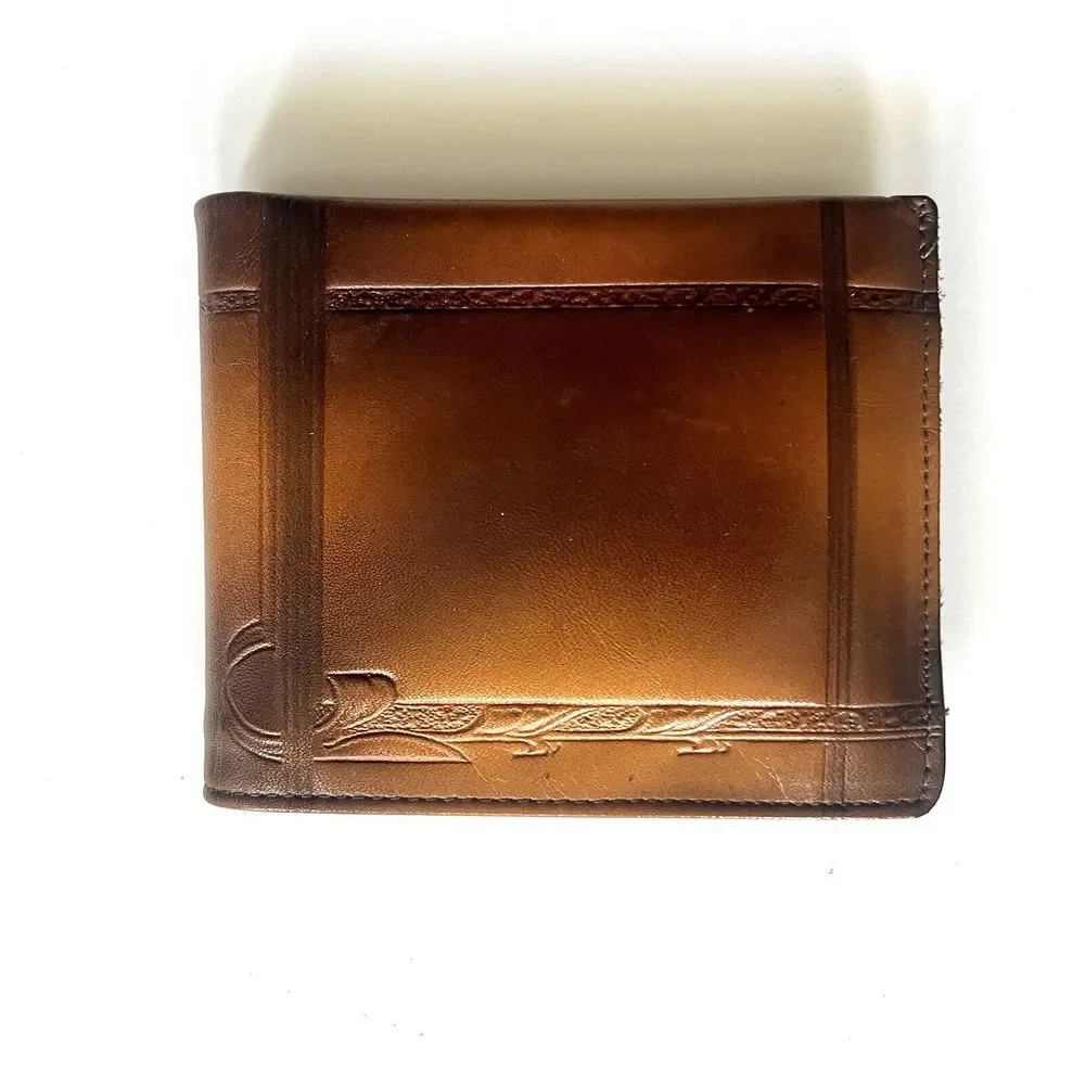 Vintage Cameo Brown Leather Wallet Bifold Card Holder Zipper Pocket - Picture 2 of 8